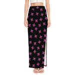Pink Emo Skull Pattern Print High Slit Maxi Skirt