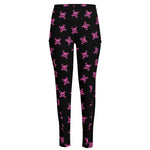 Pink Emo Skull Pattern Print High-Waisted Pocket Leggings