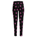 Pink Emo Skull Pattern Print High-Waisted Pocket Leggings