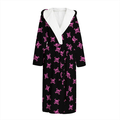 Pink Emo Skull Pattern Print Hooded Bathrobe