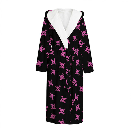 Pink Emo Skull Pattern Print Hooded Bathrobe