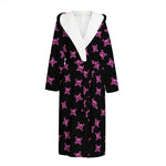 Pink Emo Skull Pattern Print Hooded Bathrobe