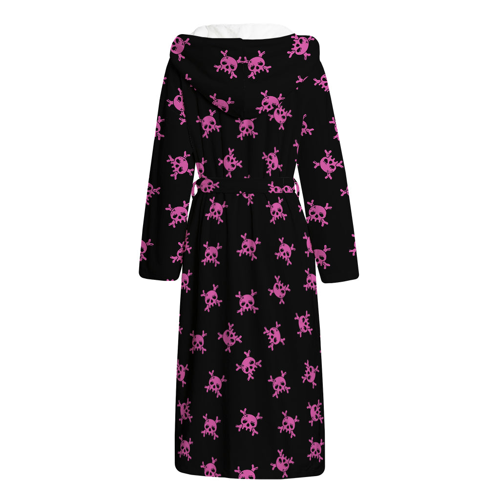 Pink Emo Skull Pattern Print Hooded Bathrobe