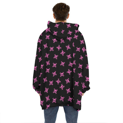 Pink Emo Skull Pattern Print Hoodie Blanket