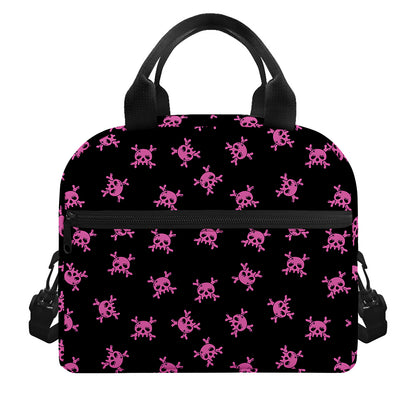 Pink Emo Skull Pattern Print Insulated Lunch Bag