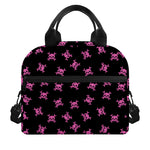 Pink Emo Skull Pattern Print Insulated Lunch Bag