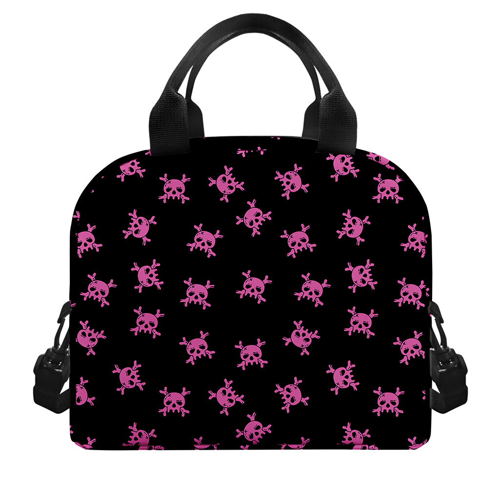 Pink Emo Skull Pattern Print Insulated Lunch Bag