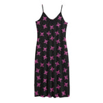 Pink Emo Skull Pattern Print Jersey Midi Cami Dress