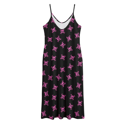 Pink Emo Skull Pattern Print Jersey Midi Cami Dress