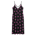 Pink Emo Skull Pattern Print Jersey Midi Cami Dress