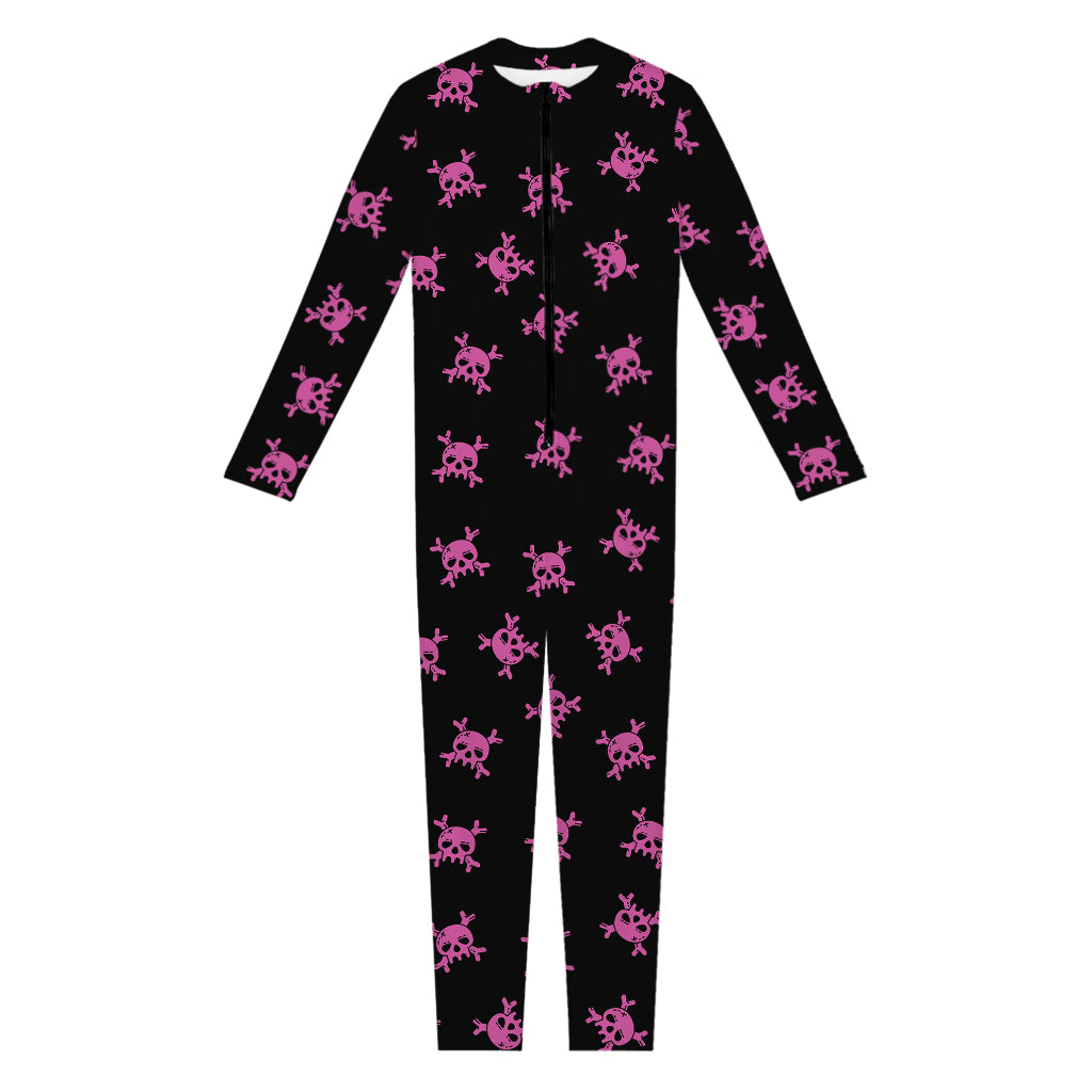 Pink Emo Skull Pattern Print Jumpsuit