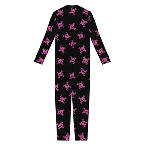 Pink Emo Skull Pattern Print Jumpsuit