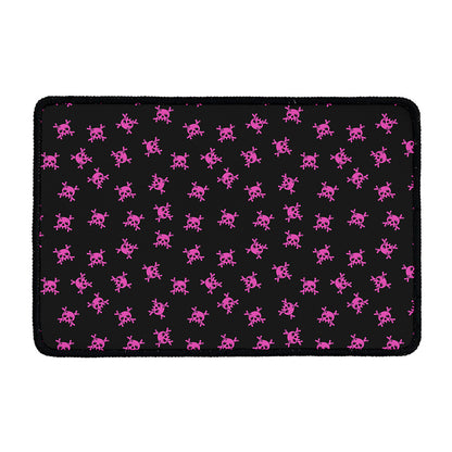 Pink Emo Skull Pattern Print Kitchen Mat