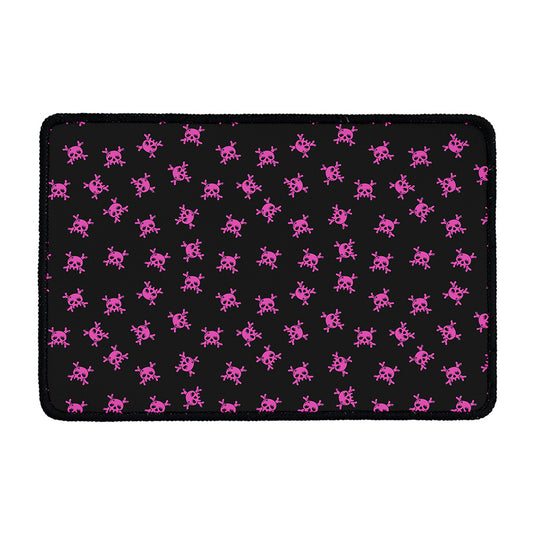 Pink Emo Skull Pattern Print Kitchen Mat