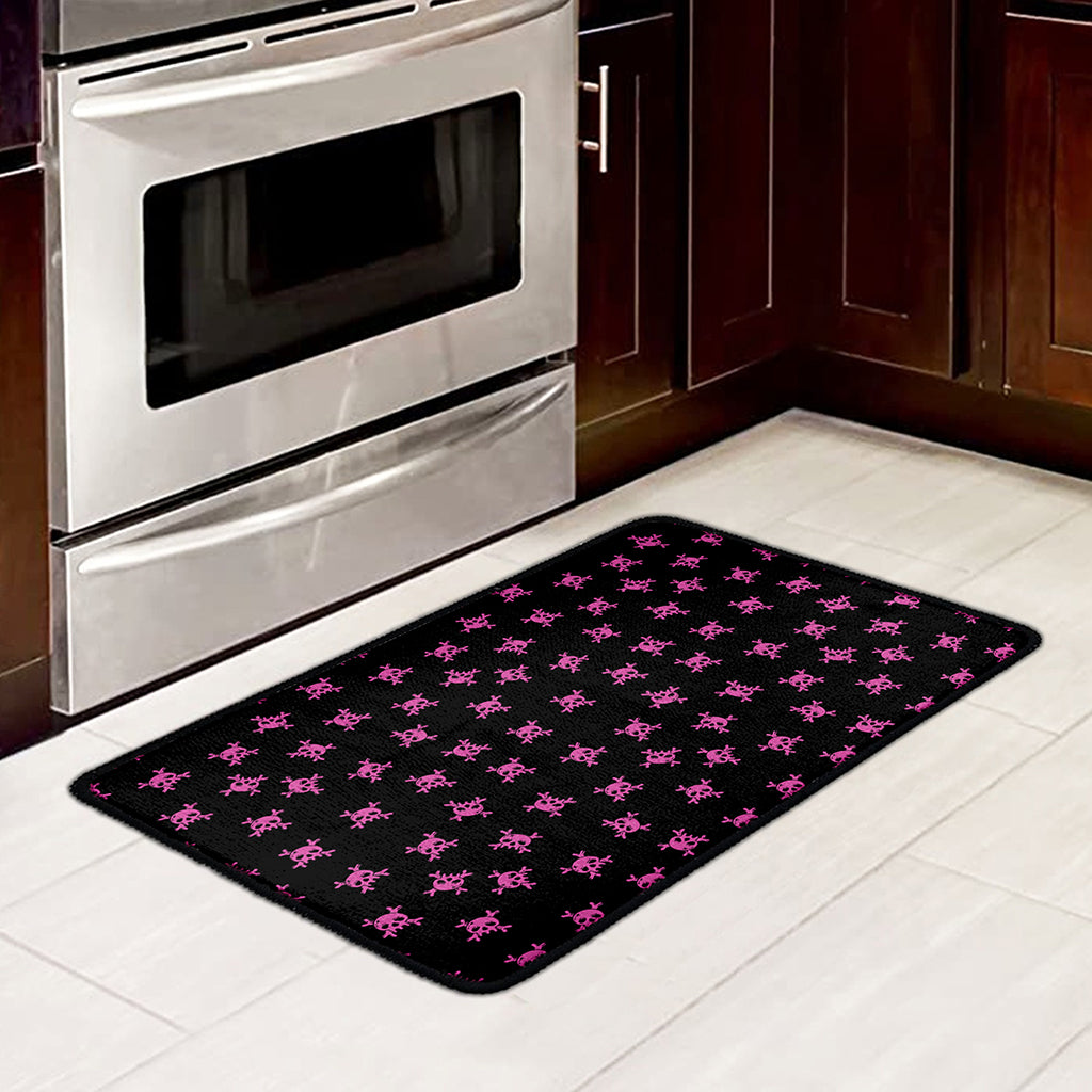Pink Emo Skull Pattern Print Kitchen Mat