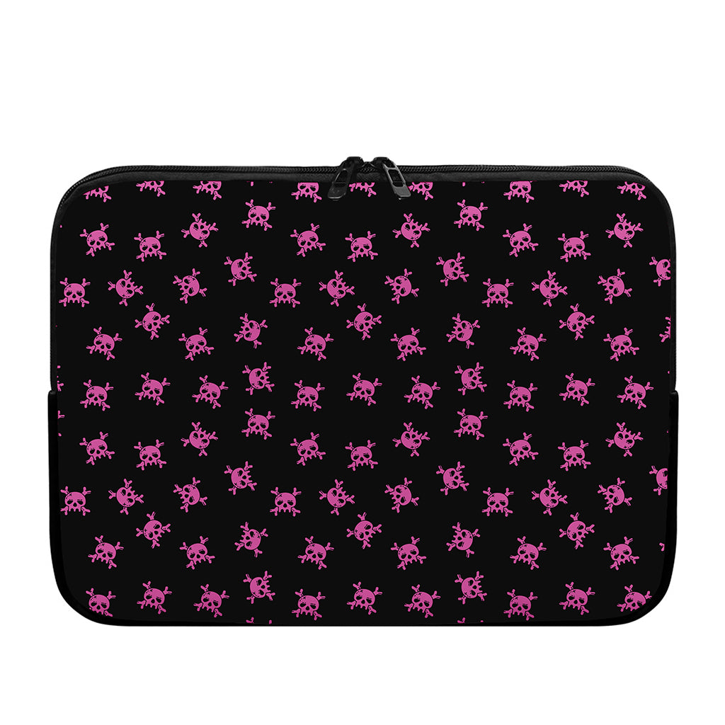 Pink Emo Skull Pattern Print Laptop Sleeve
