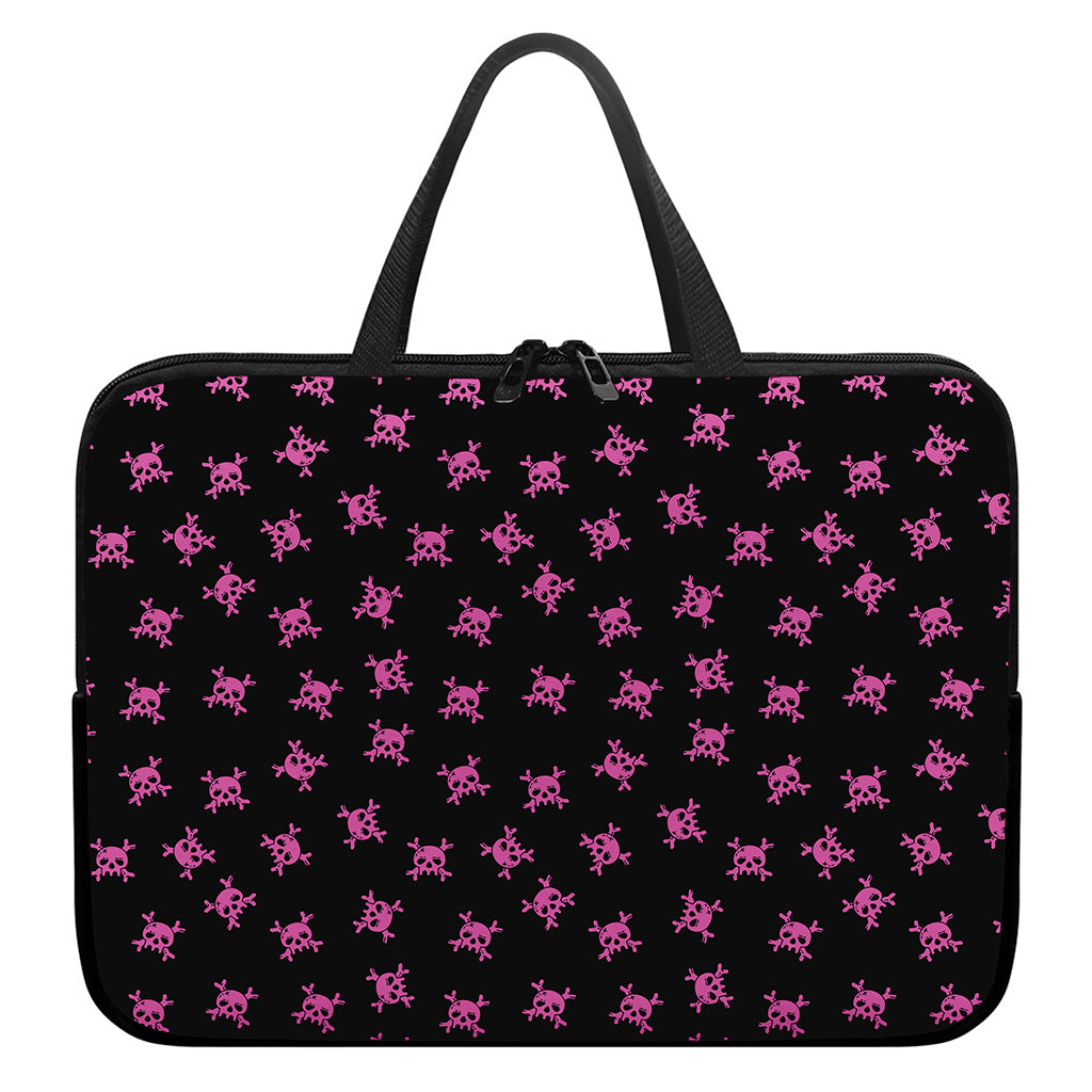 Pink Emo Skull Pattern Print Laptop Sleeve With Handle