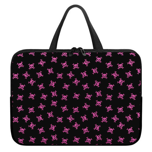 Pink Emo Skull Pattern Print Laptop Sleeve With Handle