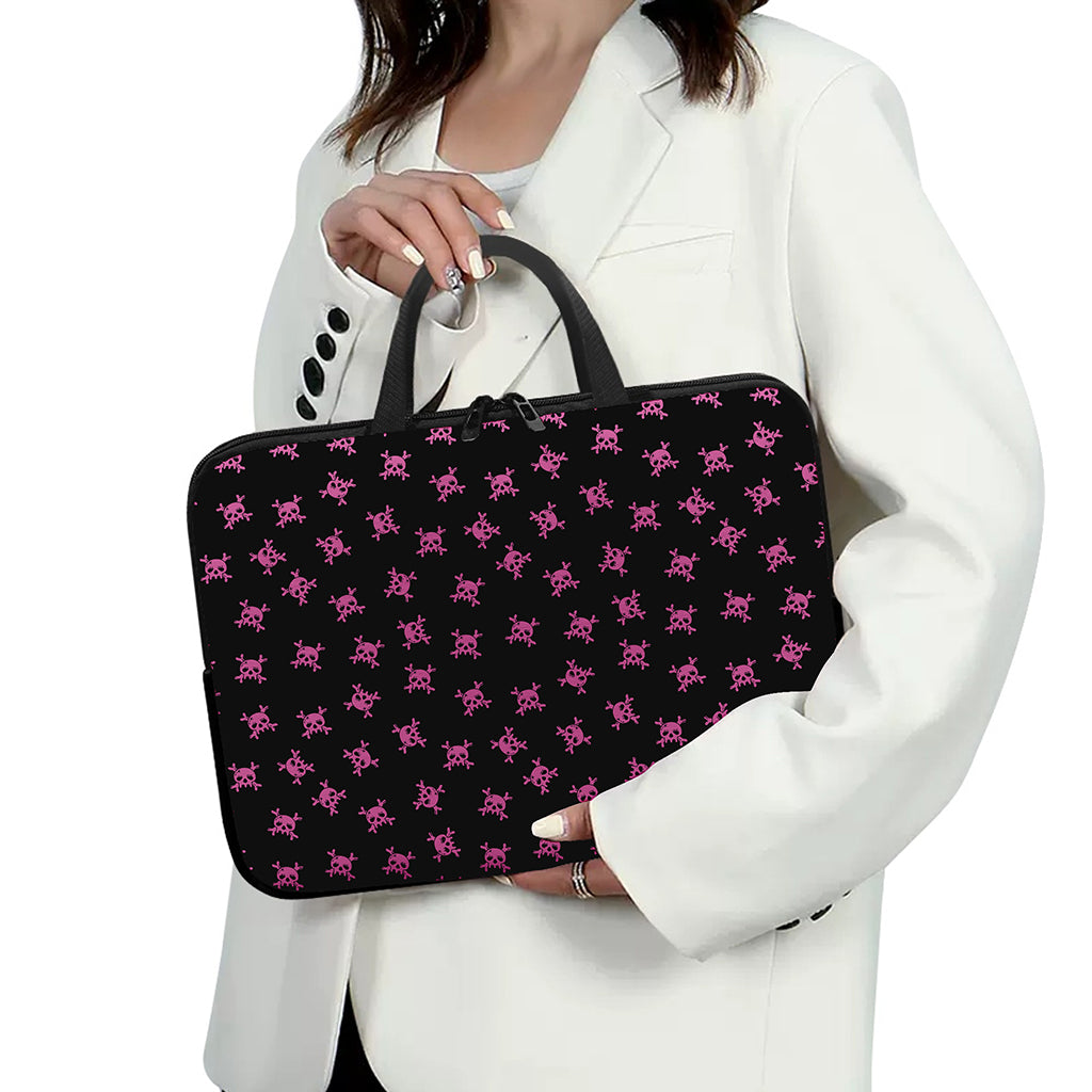Pink Emo Skull Pattern Print Laptop Sleeve With Handle