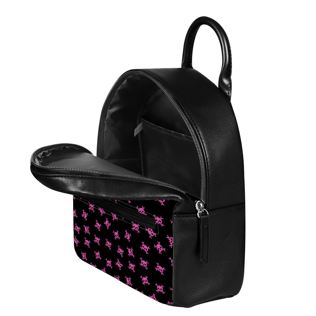 Pink Emo Skull Pattern Print Leather Backpack
