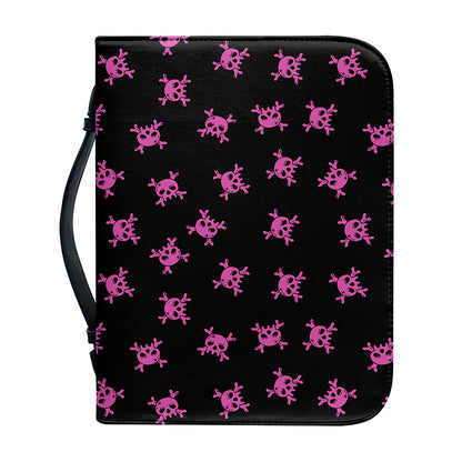 Pink Emo Skull Pattern Print Leather Bible Cover