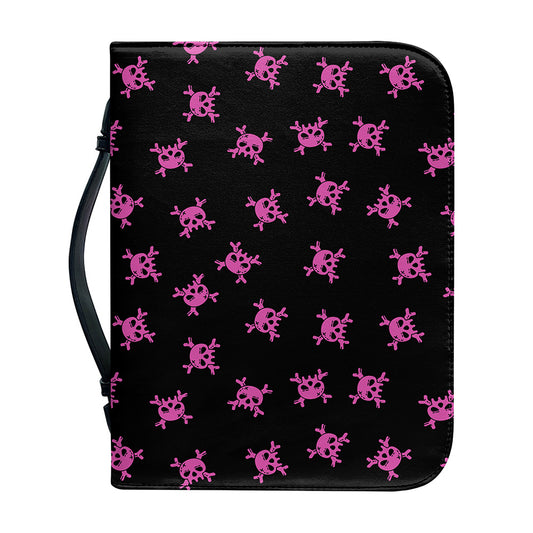 Pink Emo Skull Pattern Print Leather Bible Cover