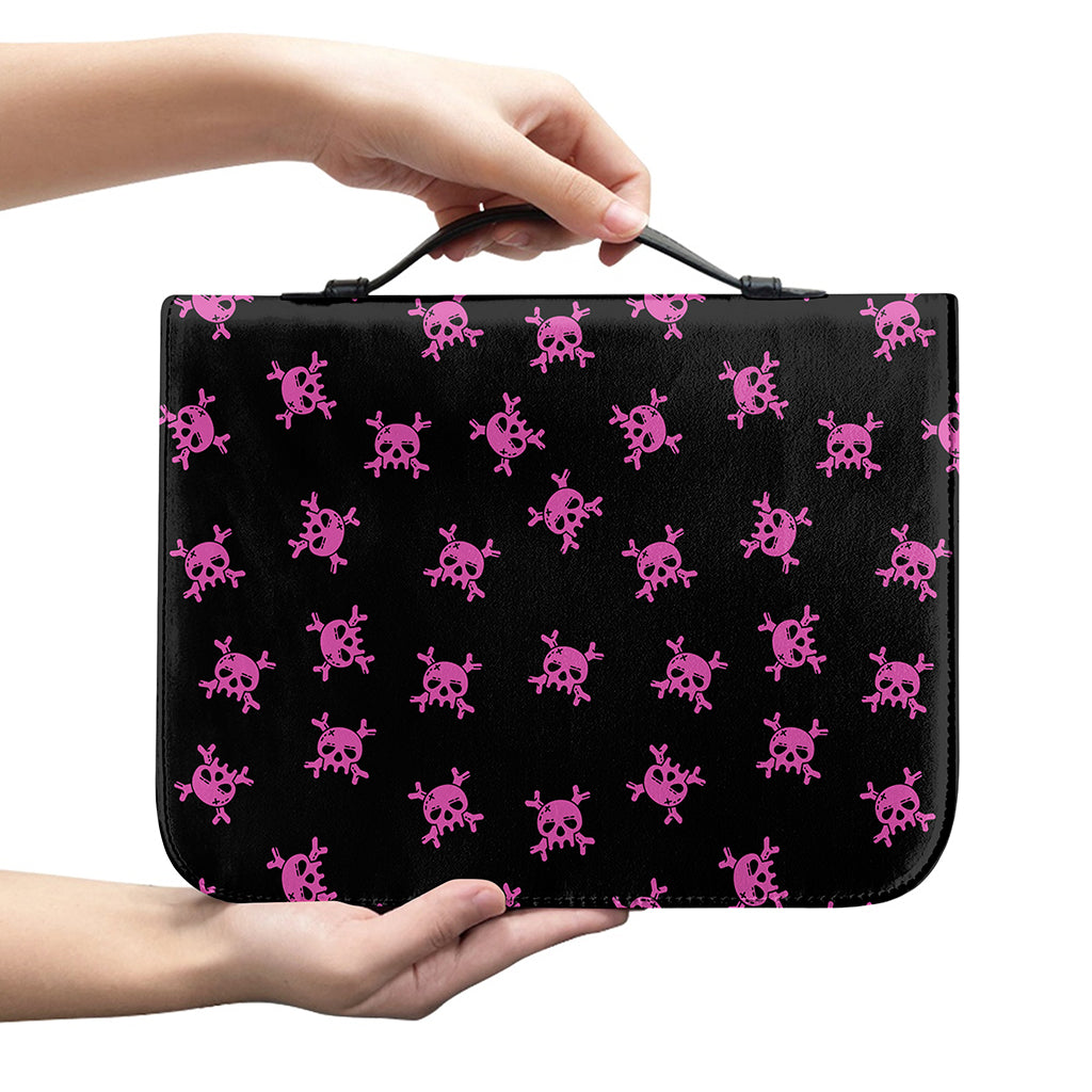 Pink Emo Skull Pattern Print Leather Bible Cover