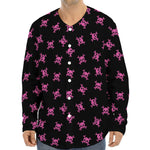 Pink Emo Skull Pattern Print Long Sleeve Baseball Jersey