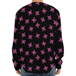 Pink Emo Skull Pattern Print Long Sleeve Baseball Jersey