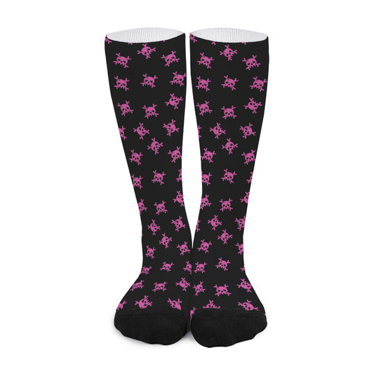 Pink Emo Skull Pattern Print Long Socks
