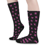 Pink Emo Skull Pattern Print Long Socks
