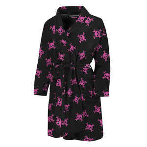 Pink Emo Skull Pattern Print Men's Bathrobe GearFrost Pink Emo Skull Pattern Print Men's Bathrobe GearFrost