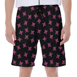 Pink Emo Skull Pattern Print Men's Beach Shorts