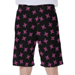 Pink Emo Skull Pattern Print Men's Beach Shorts