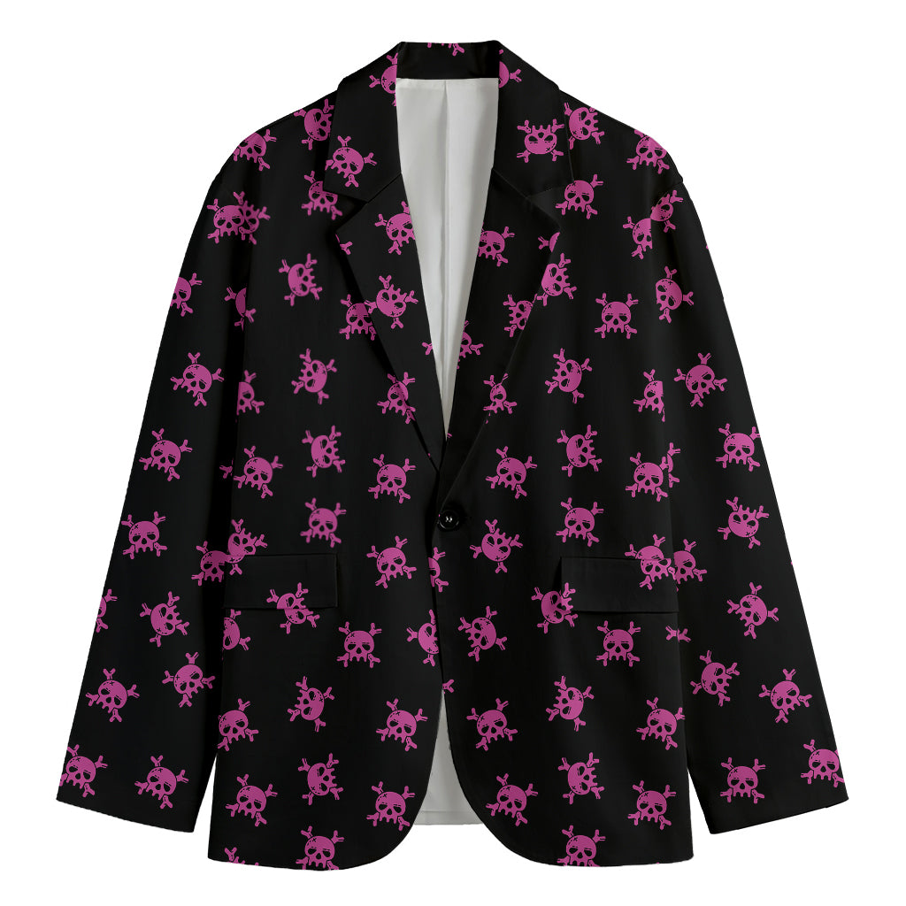 Pink Emo Skull Pattern Print Men's Blazer