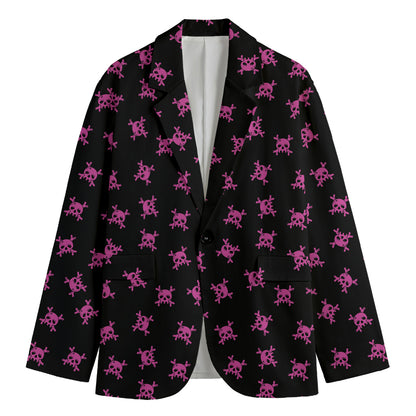 Pink Emo Skull Pattern Print Men's Blazer
