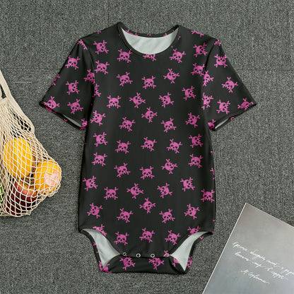 Pink Emo Skull Pattern Print Men's Bodysuit