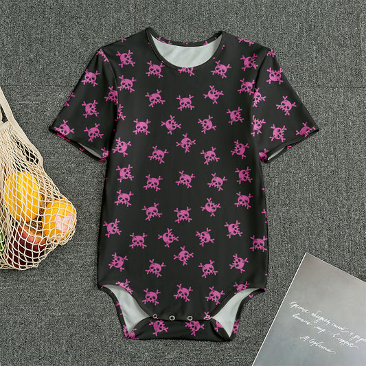 Pink Emo Skull Pattern Print Men's Bodysuit
