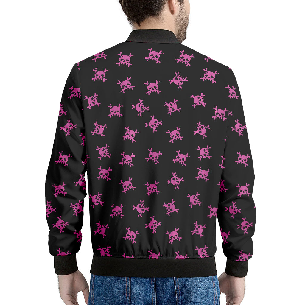 Pink Emo Skull Pattern Print Men's Bomber Jacket