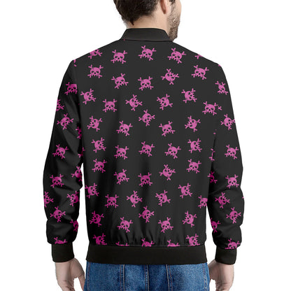 Pink Emo Skull Pattern Print Men's Bomber Jacket