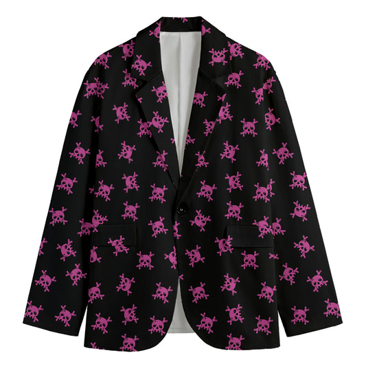 Pink Emo Skull Pattern Print Men's Cotton Blazer