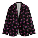 Pink Emo Skull Pattern Print Men's Cotton Blazer