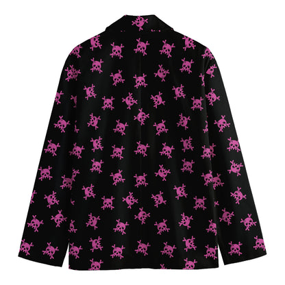 Pink Emo Skull Pattern Print Men's Cotton Blazer