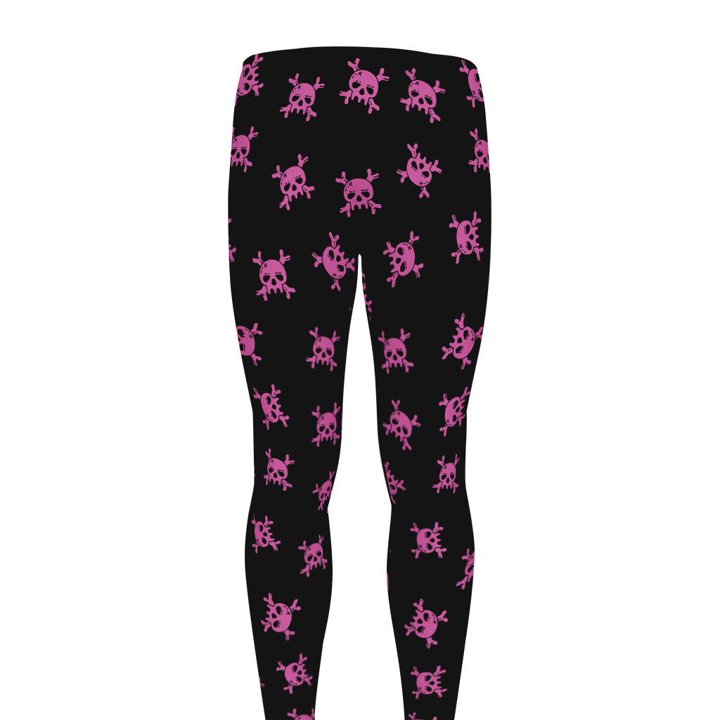 Pink Emo Skull Pattern Print Men's leggings