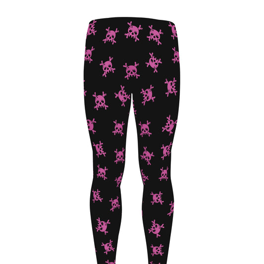Pink Emo Skull Pattern Print Men's leggings