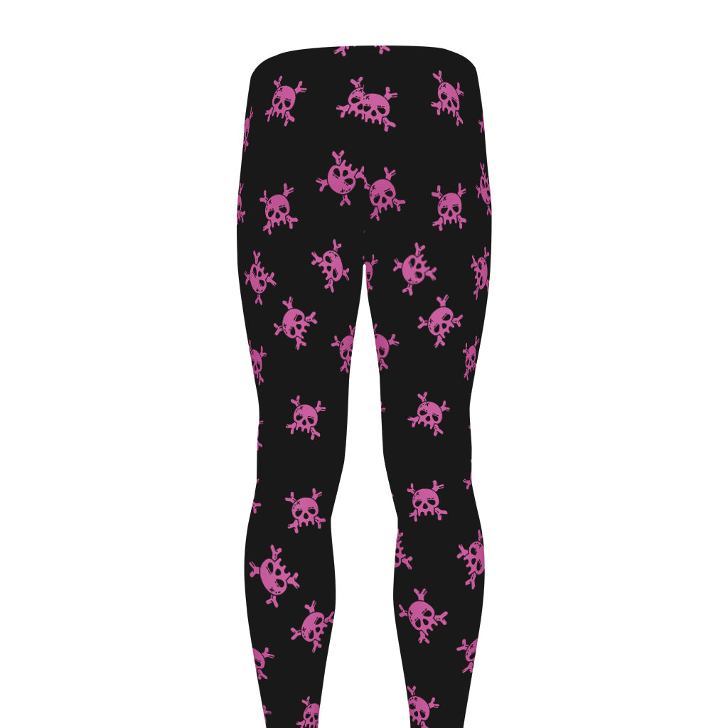 Pink Emo Skull Pattern Print Men's leggings