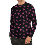 Pink Emo Skull Pattern Print Men's Long Sleeve Rash Guard