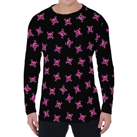 Pink Emo Skull Pattern Print Men's Long Sleeve T-Shirt