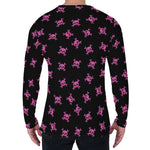 Pink Emo Skull Pattern Print Men's Long Sleeve T-Shirt