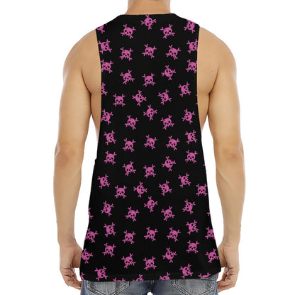 Pink Emo Skull Pattern Print Men's Muscle Tank Top